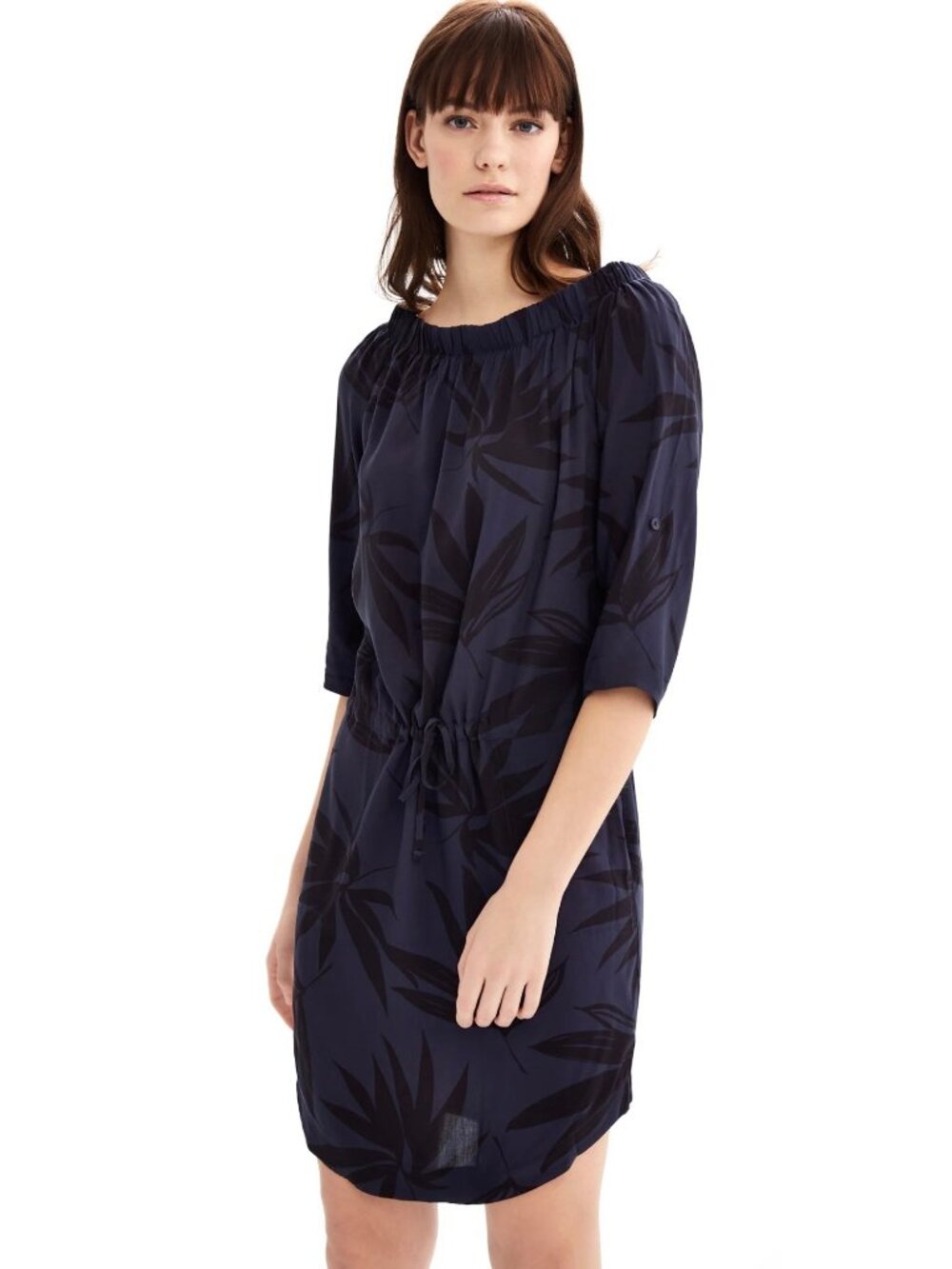 LOLE Midnight Blue + Black "Jamie" Leaf Print Off-The-Shoulder Women's Dress XL